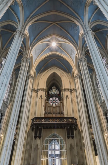 Belgium, 09 13 2019: Neo-gothic interior design of the roman catholic church of Our Lady of Laeken