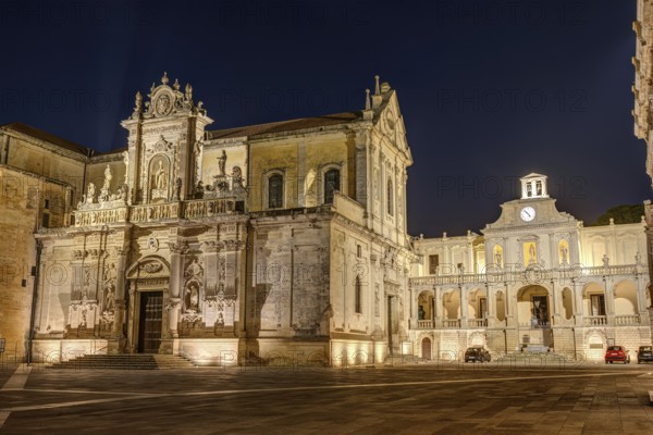The impressive Piazza del Duomo in Lecce, Italy, at night, without people