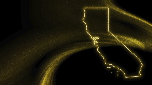 Map of California, Gold glitter map on dark background