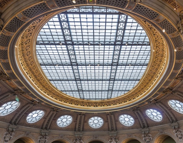 PARIS, FRANCE, OCTOBER 20, 2022 : Oval reading room in National Library, Richelieu site, Paris, france, built by architects Jean-Louis Pascal. and Alfred Recoura, from year 1897 to year 1932