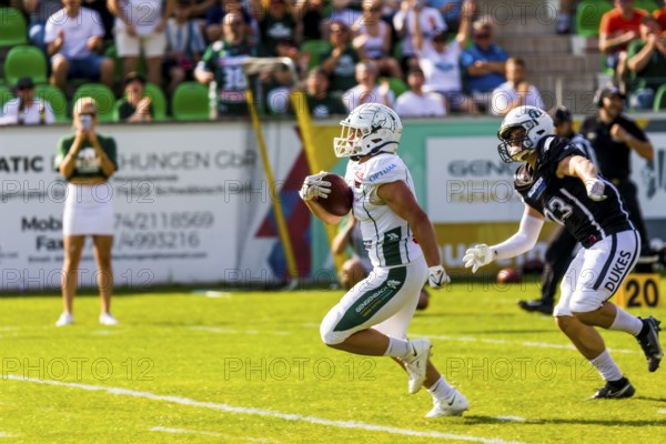 Deutsche Football Liga, Schwäbisch Hall Unicorns, Ingolstadt Duke im Optima-Sportpark Schwäbisch Hall am 17.Juni 2023 Deutschland, TD Schwäbisch Hall Unicorns, RB # 1 Christian Insua