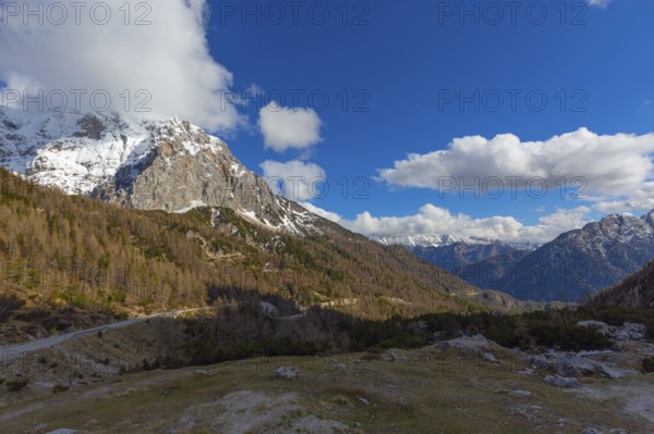 Landscape with mountains in Triglav national park in Slovenia at spring