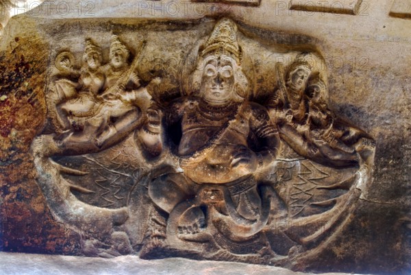 Bracket figure in cave three, cave temple 6th century 578 AD, Badami, Karnataka, India