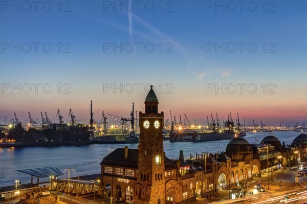 St. Pauli Piers and port of Hamburg during twilight hour