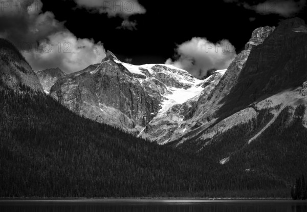 Emerald Lake and the Canadian Rocky Mountains as seen from inside Yoho National Park, in British Columbia, Canada, North America