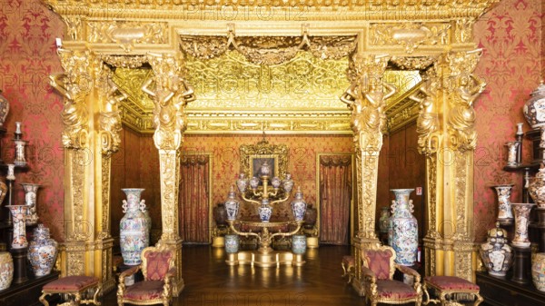 Turin, Italy, April, 2023: Royal Palace Chinese Cheramics Room. Luxury elegant ancient interior, circa 1860