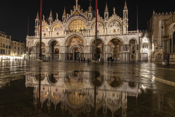 Mirroring the Basilica di San Marco at Night, Venice, Italy