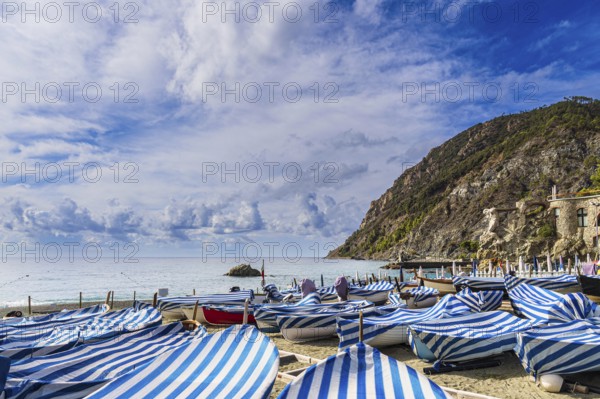 Boats on the beach at Monterosso al Mare on the Mediterranean coast in Italy