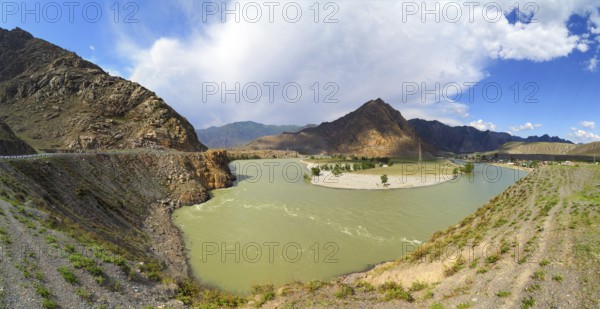 The bending of Katun River in the Altai Mountains, panorama
