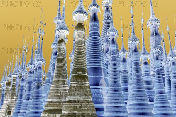 Some of the 1054 pagodas of the In-Dein Pagoda Forest on Inle Lake