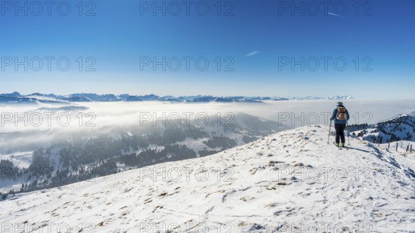 Fantastic snowshoe tour on the Hochgrat at the Nagelfluhkette in Allgau, Bavaria
