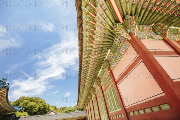 Seoul, South Korea, August 18, 2018: The historic Injeongjeon Throne Hall of Changdeokgung Palace in Seoul, South Korea