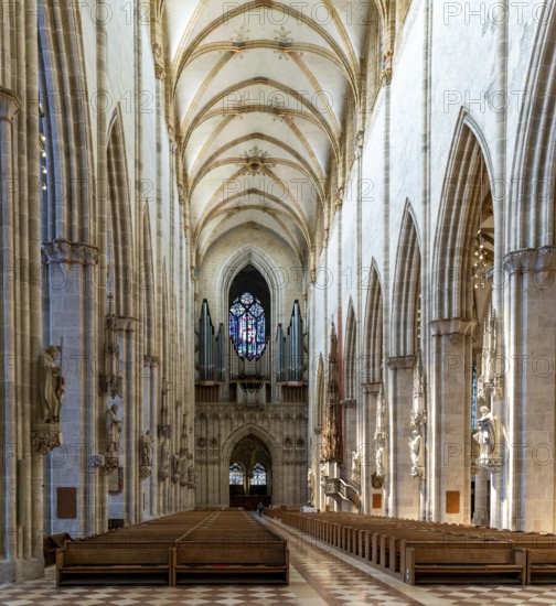 Germany - 14 July 2020: view of the nave and west end with organ in the minster of Ulm