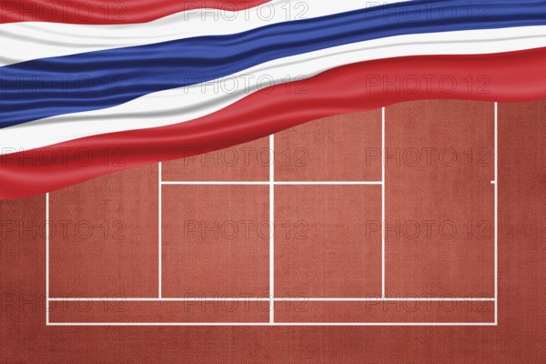 Thailand Flag on Clay Tennis Court, Sports Symbol