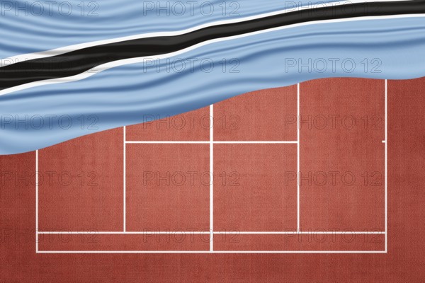 Botswana Flag on Clay Tennis Court, Sports Symbol