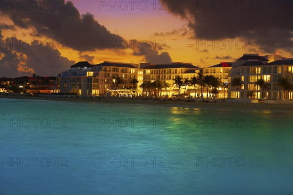 Playa del Carmen sunset Beach in Riviera Maya at Mayan Mexico