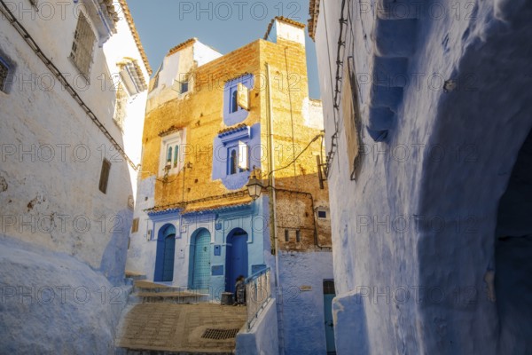 Street View of Residential houses in Chefchaouen, Morocco