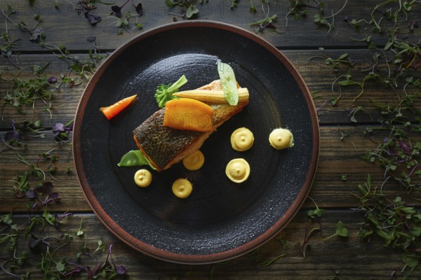 Braised Norwegian salmon with curry apple and watercress