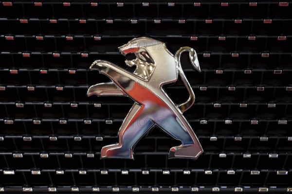 Sofia, Bulgaria - 3 June, 2022: Close-up of Peugeot logo is seen at Sofia Motor Show