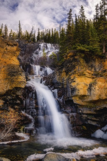 Beautiful autumn landscape scene in mountain in background in Jasper National Park west Canada