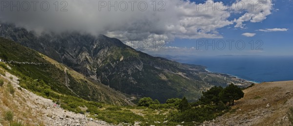 View from the Llogara mountain pass on the southern part as panorama stich