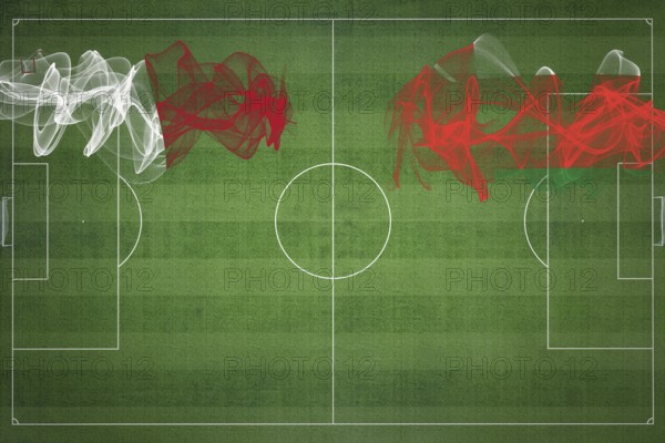 Malta vs Oman Soccer Match, national colors, national flags, soccer field, football game, Competition concept, Copy space