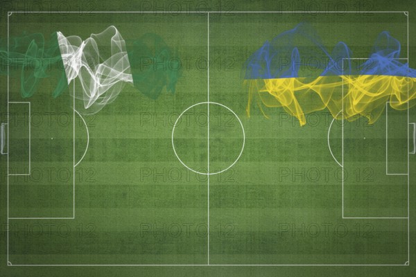 Nigeria vs Ukraine Soccer Match, national colors, national flags, soccer field, football game, Competition concept, Copy space