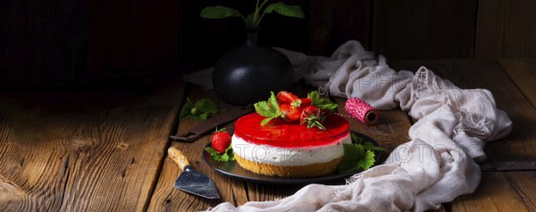 Delicious quark cream cake with strawberries