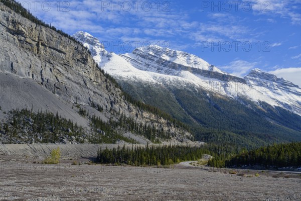 Beautiful autumn landscape scene in mountain in background in Jasper National Park west Canada