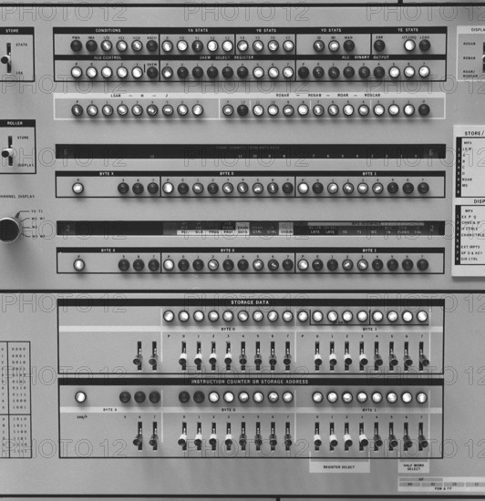 In the 1960s. Detail of a computer used to register and reading information. A mainframe computer IBM 360. IBM system 360 was frequently seen in the american television-series Mad Men. Picture taken 1965 Kristoffersson ref DY128-1