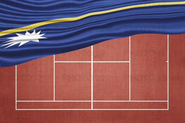 Nauru Flag on Clay Tennis Court, Sports Symbol