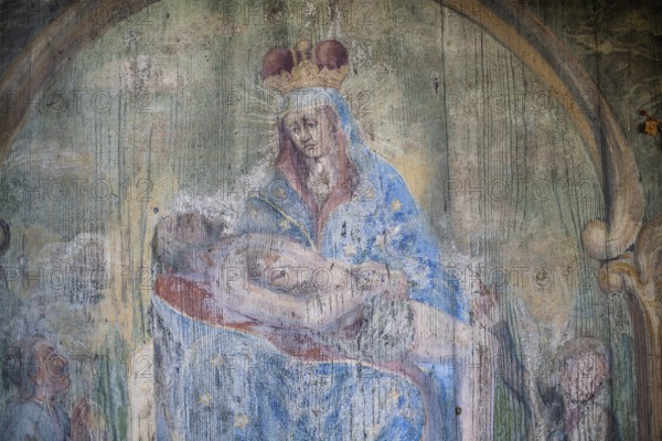 Painted wooden slab, gravestone, Waasenkirche cemetery, Leoben, Styria, Austria