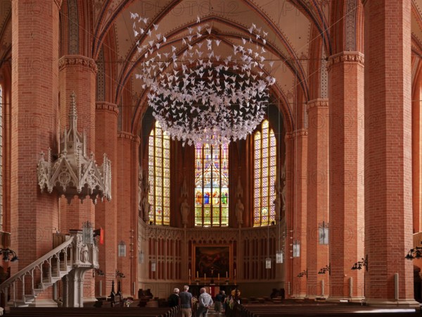 View of the altar in the church of St Bartholomäi Demmin. Mecklenburg-Western Pomerania, Germany