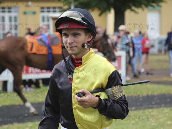 Jockey Thore Hammer-Hansen in front of the 2nd race at Magdeburg-Herrenkrug racecourse on 13/07/2024, Magdeburg, DE