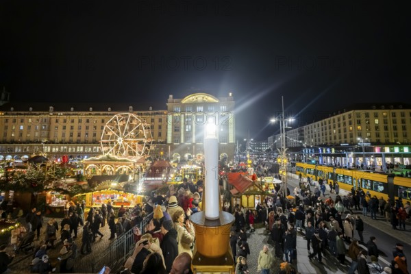 The Dresden Striezelmarkt is a Christmas market in Dresden. It has been held in Advent since 1434, usually on the Altmarkt square, and attracts an average of around two million visitors every year. It is the oldest certified Christmas market in Germany. Dresden, Saxony, Germany