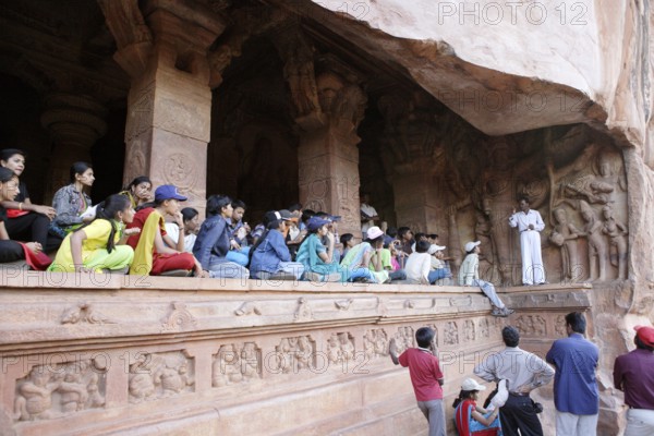 Badami, Chalukya, Cave 3, (575 A.D. - 585 A.D)., Dedicated To Vishnu, UNESCO World Heritage Site, Rock Cut Cave Temple, District Bagalkot, State Karnataka, Deccan Plateau, India