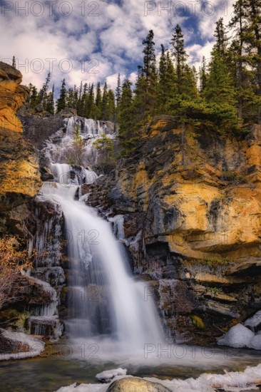 Beautiful autumn landscape scene in mountain in background in Jasper National Park west Canada