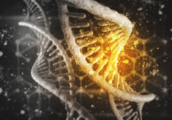 Background image with DNA molecule research concept. 3D rendering