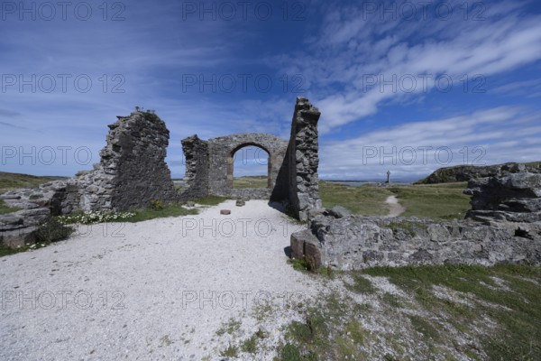 Ruins of the ruined St Dwynwen Church, Llanddwynn Island, Newborough, Anglesey, Wales, Great Britain