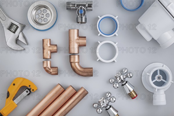 Accessories Of Bathroom Plumbing On White Background