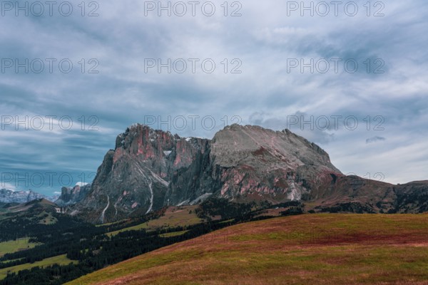 Panoramic view of the Sasso Lungo group in the Dolomites, Italy