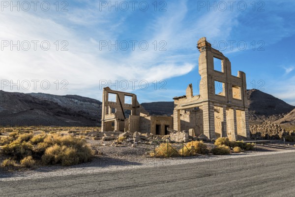 Remains of the old bank building in the ghost town Rhyolite, USA