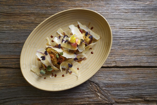 Aubergine and cheese recipe italian food on wood table