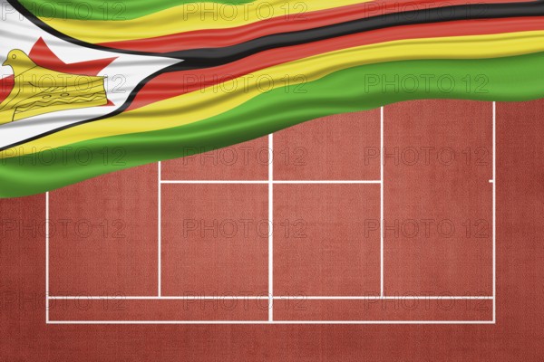 Zimbabwe Flag on Clay Tennis Court, Sports Symbol