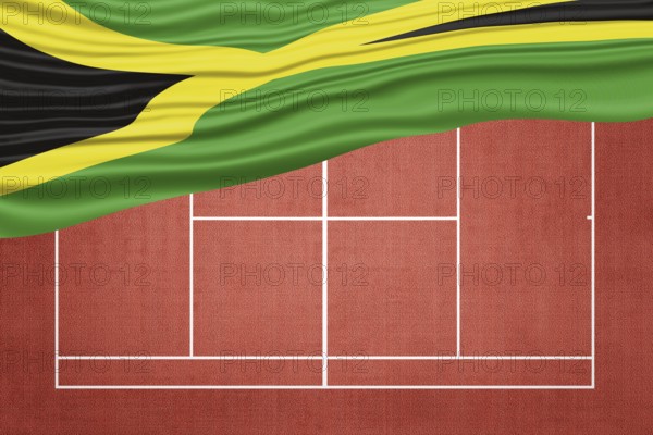Jamaica Flag on Clay Tennis Court, Sports Symbol