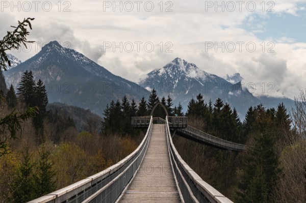Treetop walk in Ziegelwies, a town near the border between Austria and Germany with views over the Tyrol mountains
