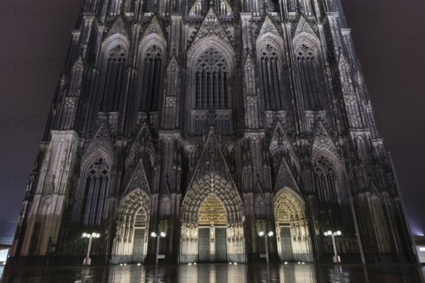 Gothic west facade of Cologne Cathedral at Night. Gothic west facade of Cologne Cathedral at Night, Cologne, North Rhine-Westphalia, Germany