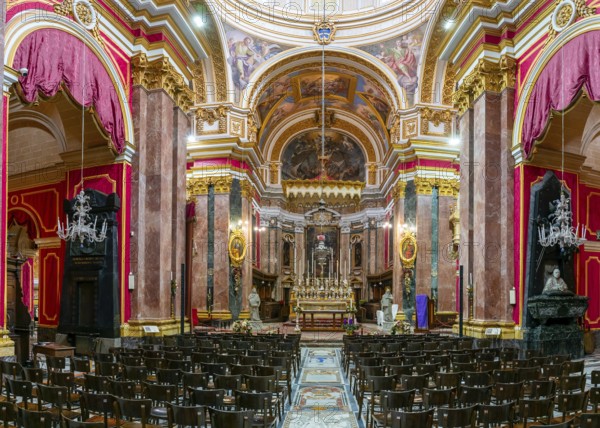 Mdina, Malta, 22 December, 2023: view of the central nave and altar in the Metropolitan Cathedral of St. Paul in Mdina