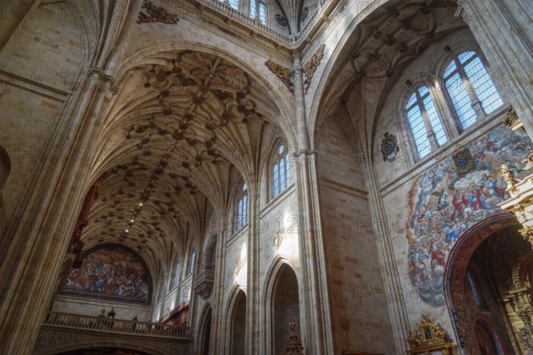 Salamanca, Spain, January 15, 2022: Interior view of the church of the Monastery of San Esteban. Ribbed vaults