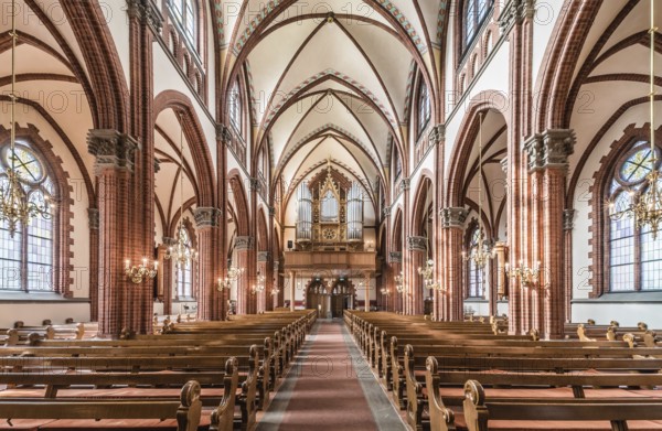 Sundsvall, Vastnorrland County, 08 02 2019: Symmetric interior of the decorated Gustav Adolfs Evengelic church